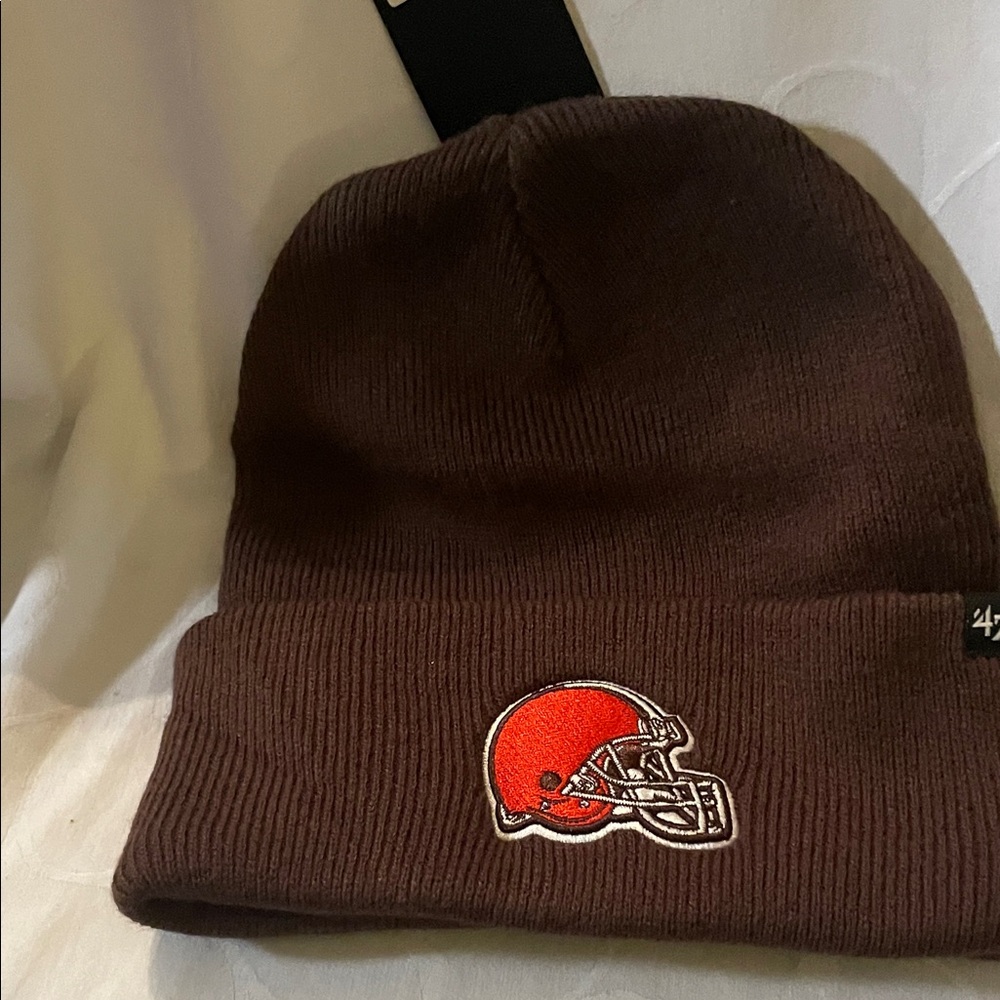 47 Brown Beanie with Red Patch